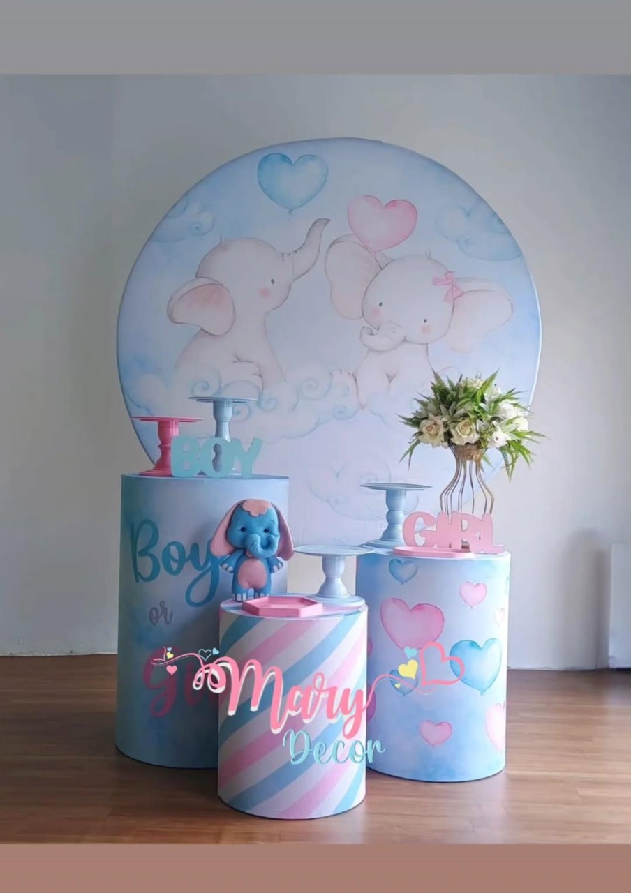 Elefantinho Chá Revelação   Kit Só Um Bolinho  - Mary Decor Festas & Locações
