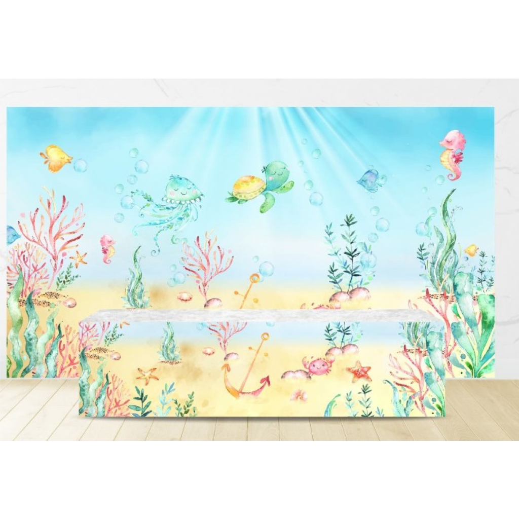 Painel Fundo Do Mar Aquarela - Mary Decor Festas & Locações