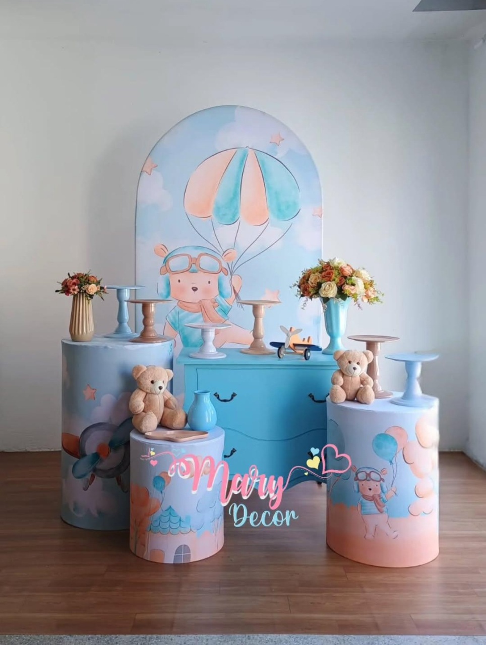  Urso Aviador Kit Chá de Bebê Meu Chá  - Mary Decor Festas & Locações
