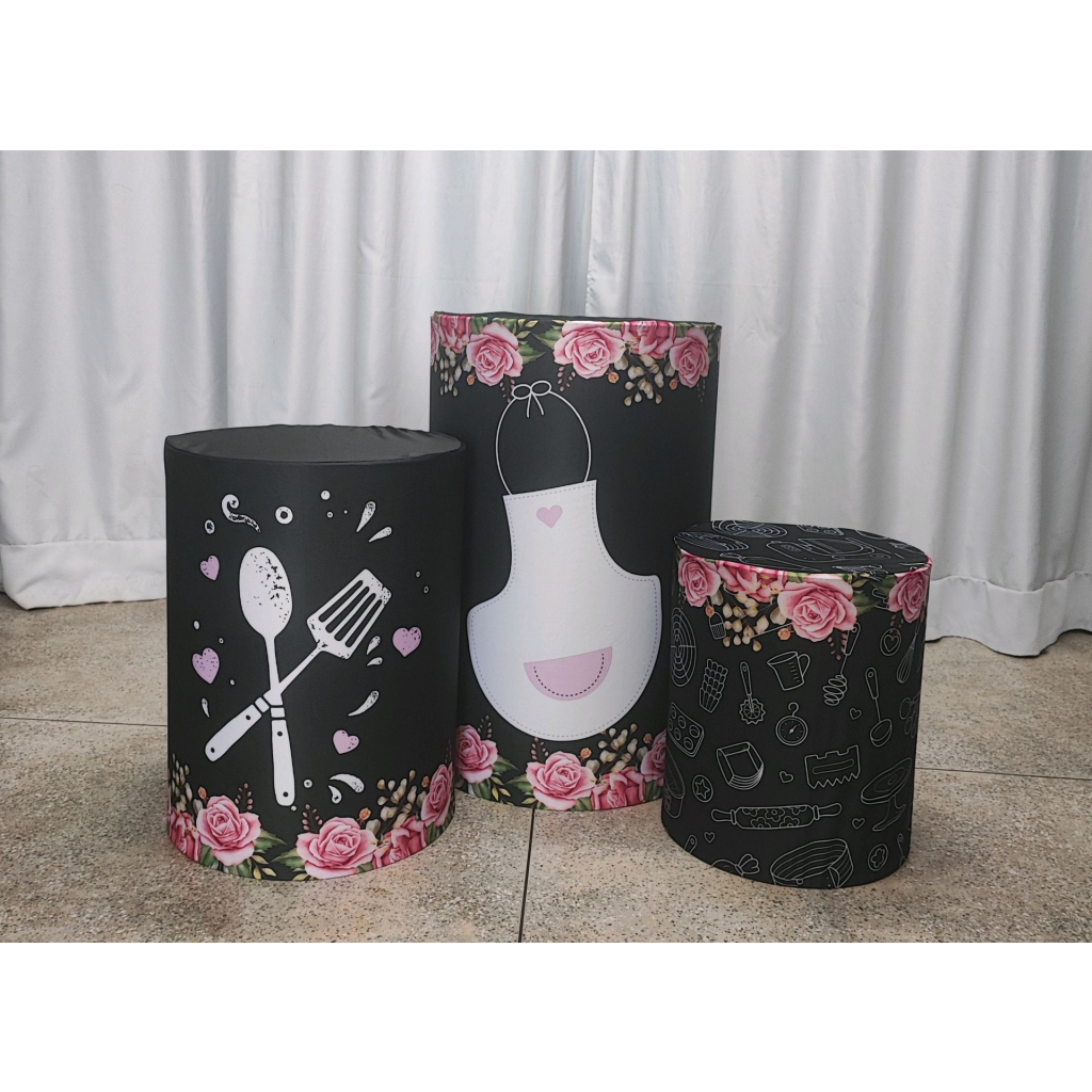 Trio de Capas Cilindros Cha de Panela - Mary Decor Festas & Locações