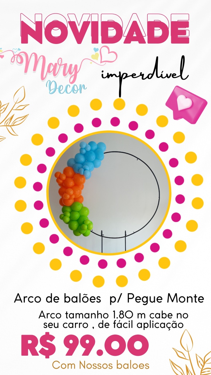 Arco de Baloes  (1.80) Cabe No Seu Carro - Mary Decor Festas & Locações