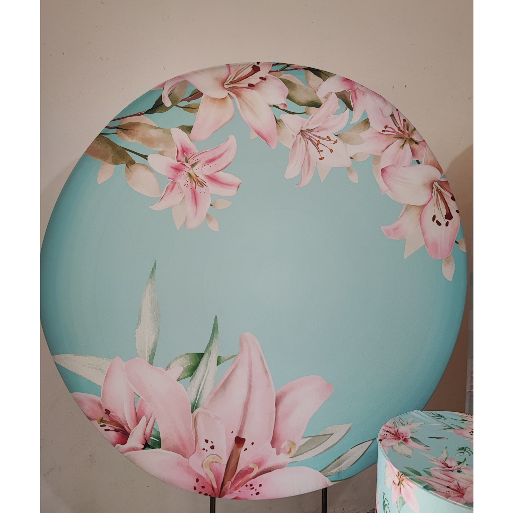 Painel Redondo Floral Azuk E Rosa - Mary Decor Festas & Locações