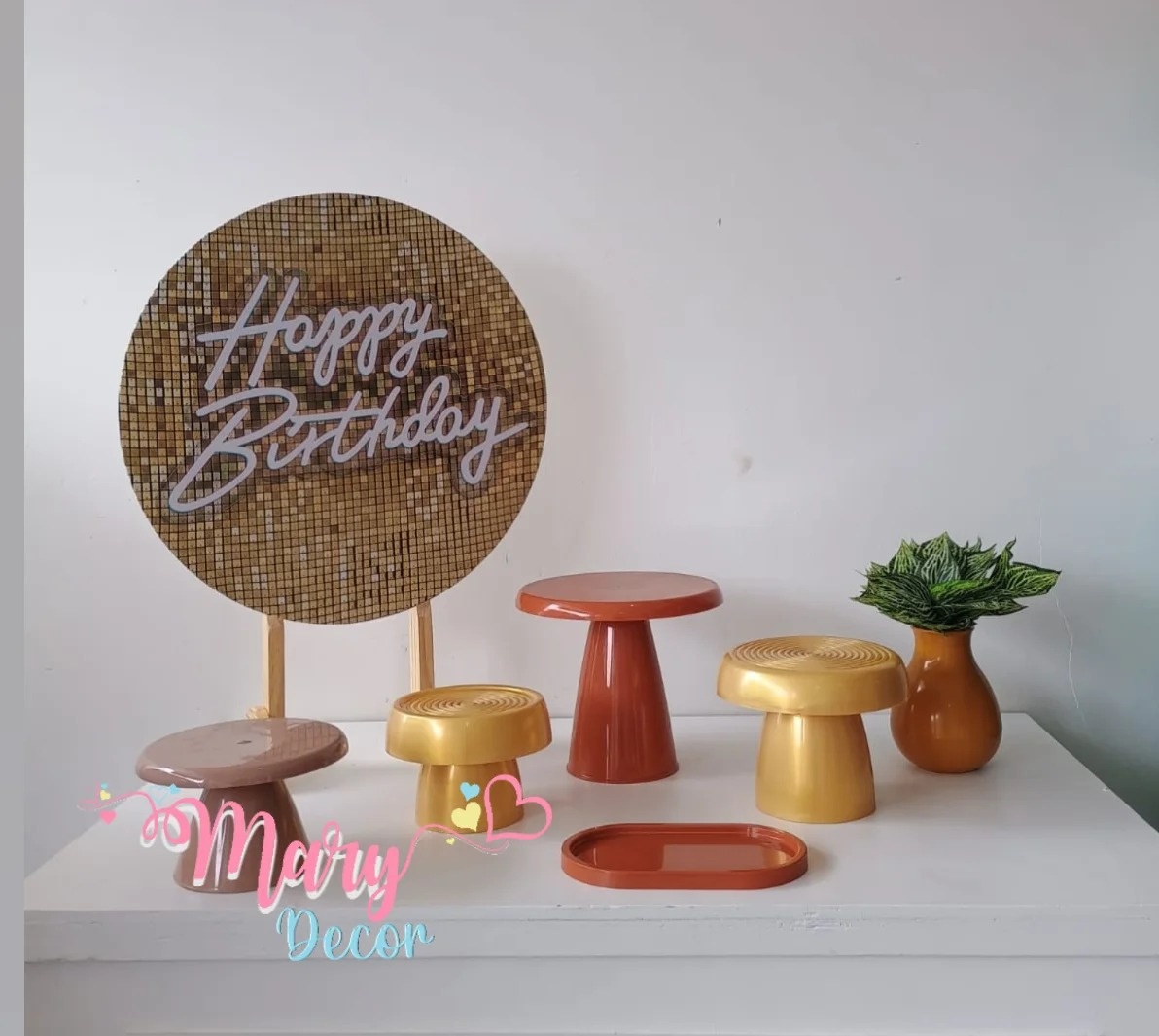 Mini Kit Happy Birthday Terra Cota E Dourado - Mary Decor Festas & Locações