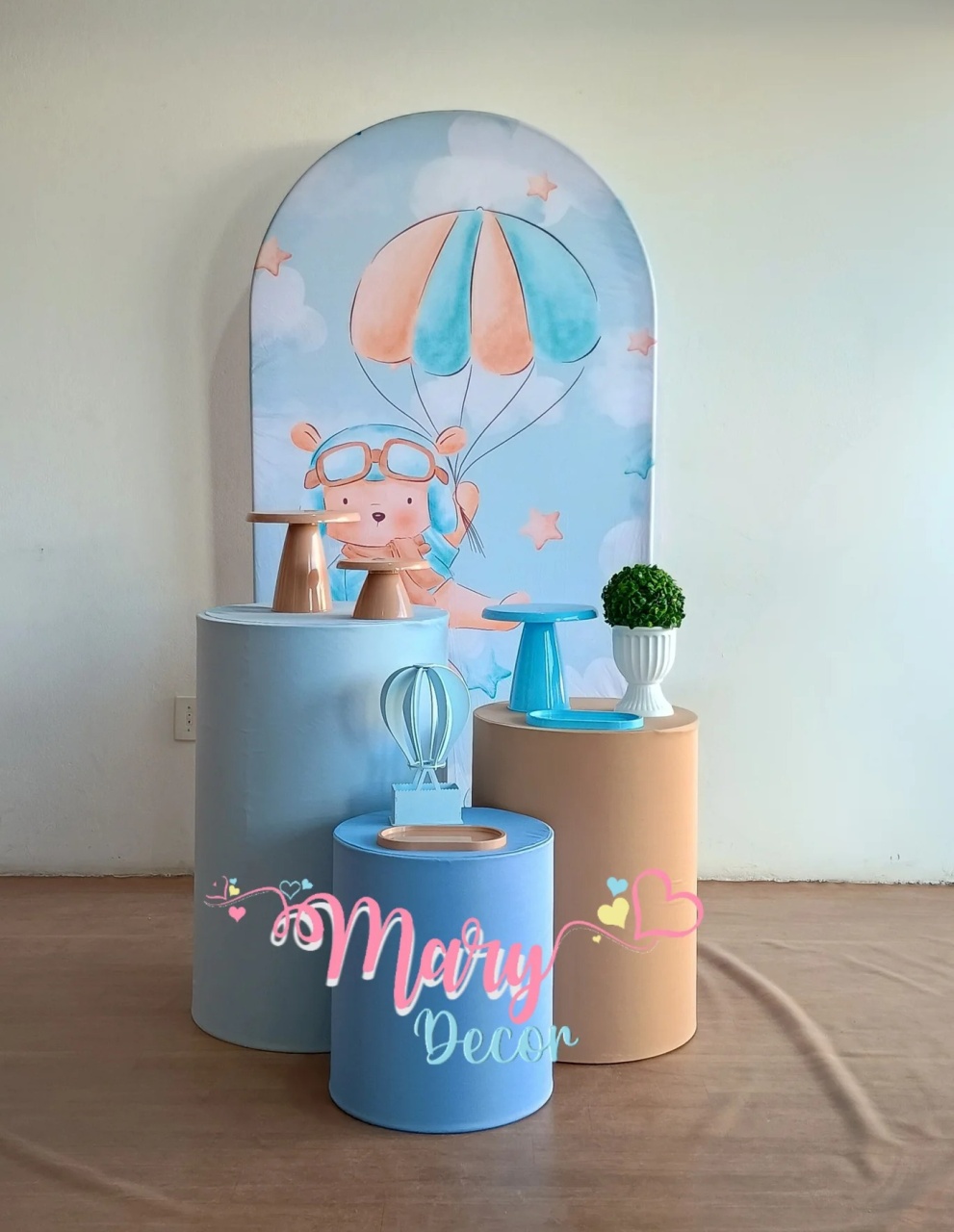 Urso Aviador Aquarela  Kit Básico   - Mary Decor Festas & Locações
