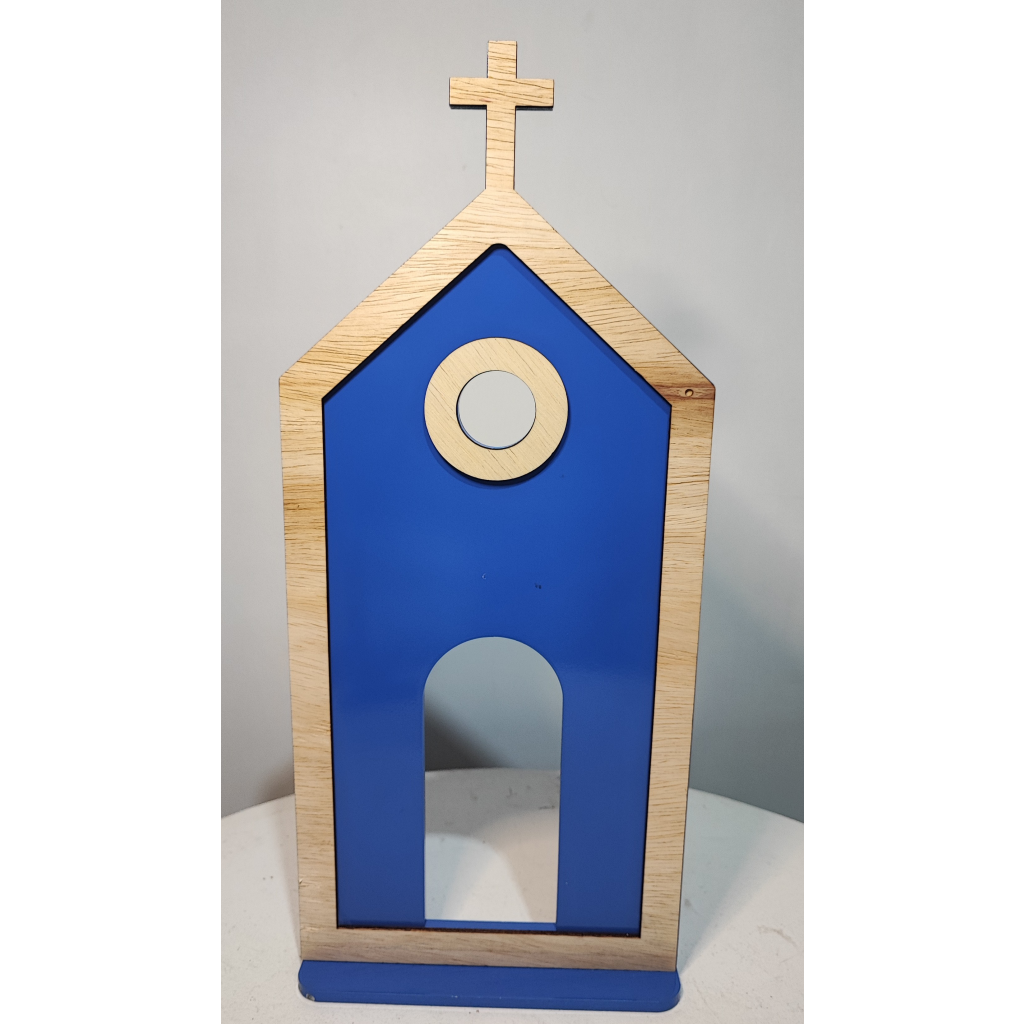 Igreja Grande Em Mdf Azul Junino - Mary Decor Festas & Locações