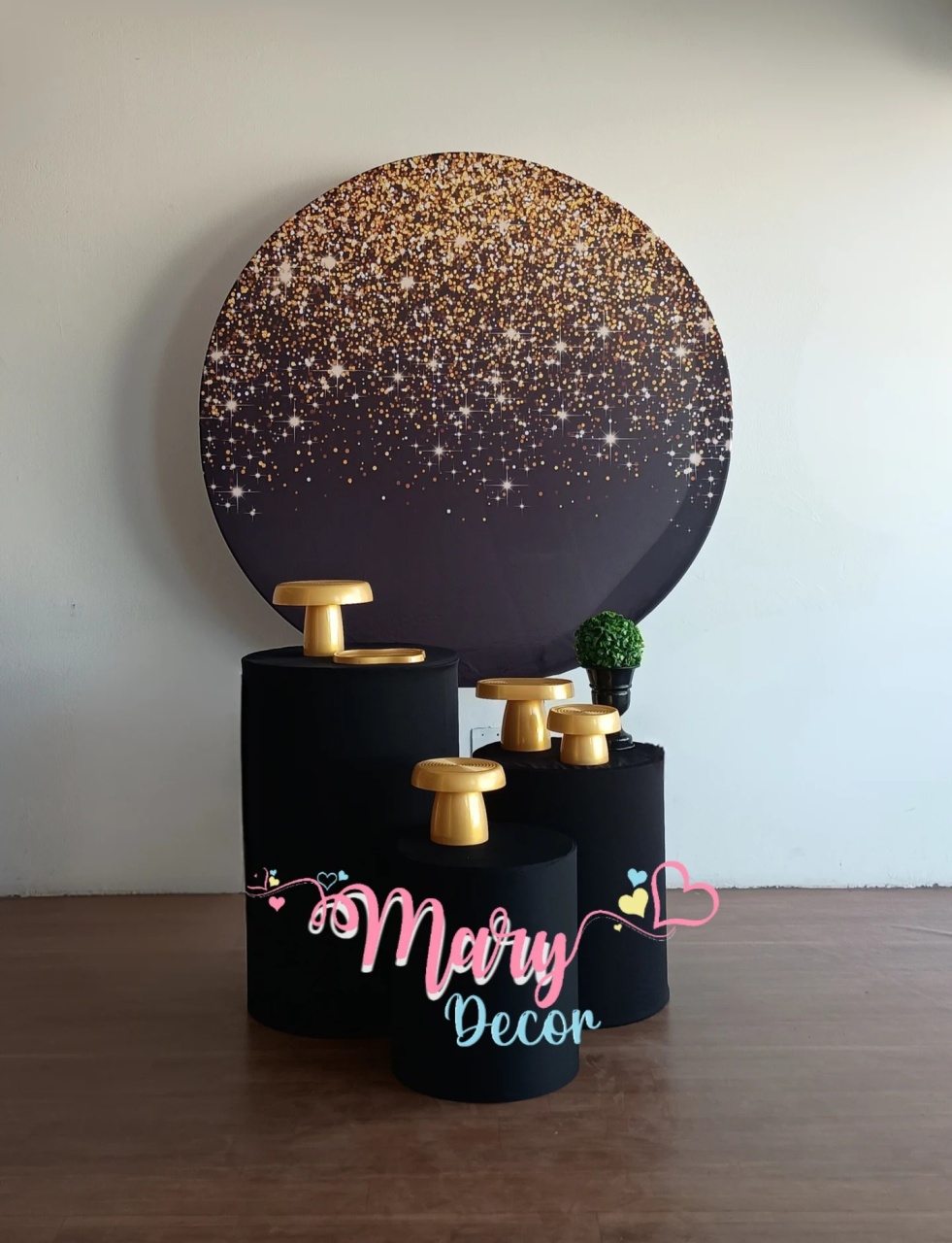 Preto E Dourado Kit Basico - Mary Decor Festas & Locações