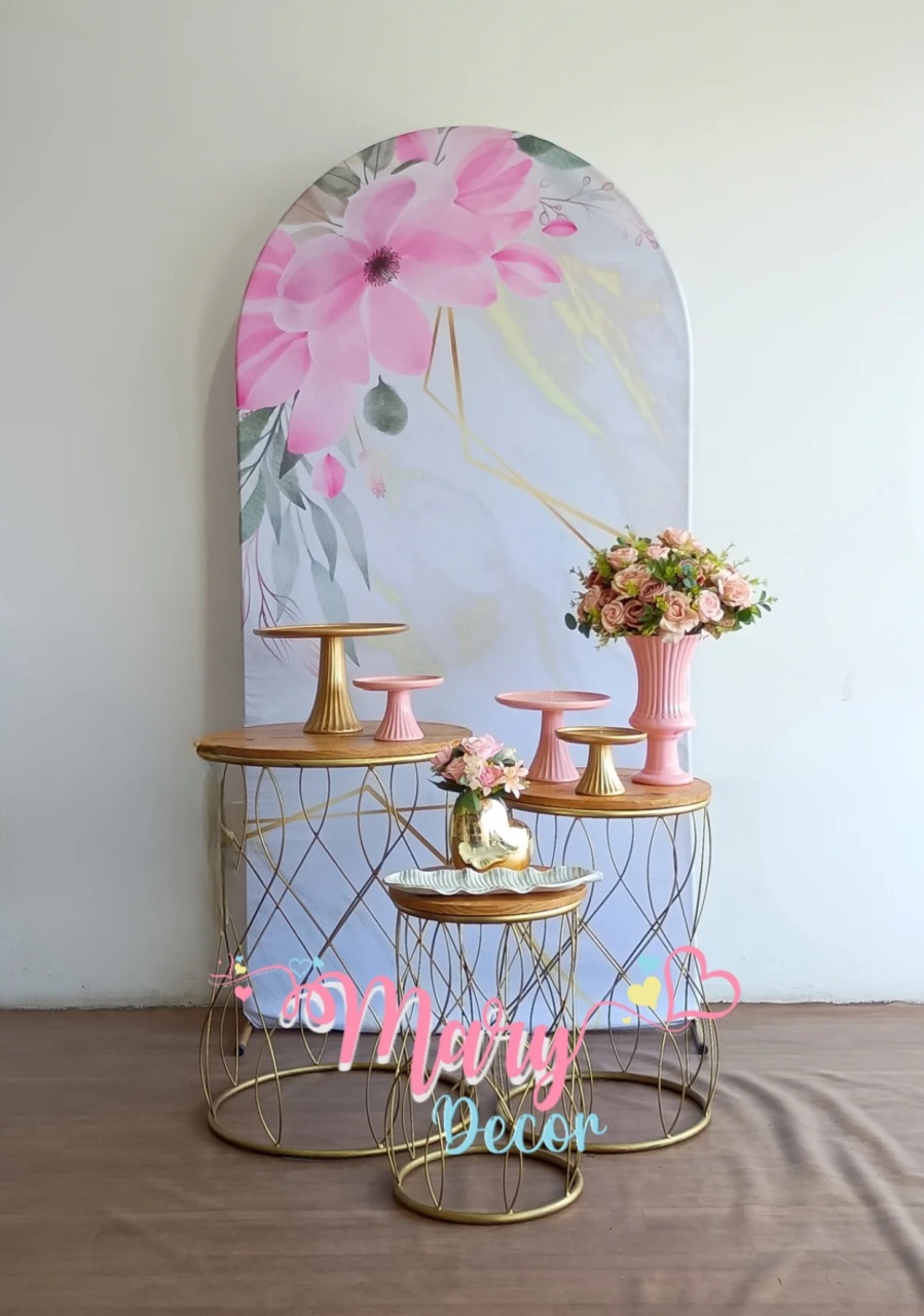 Floral Rosa E Dourado Kit Celebre 01 - Mary Decor Festas & Locações