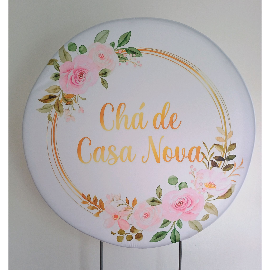 Capa Para Painel Redondo Chá de Casa Nova Rosé - Mary Decor Festas & Locações
