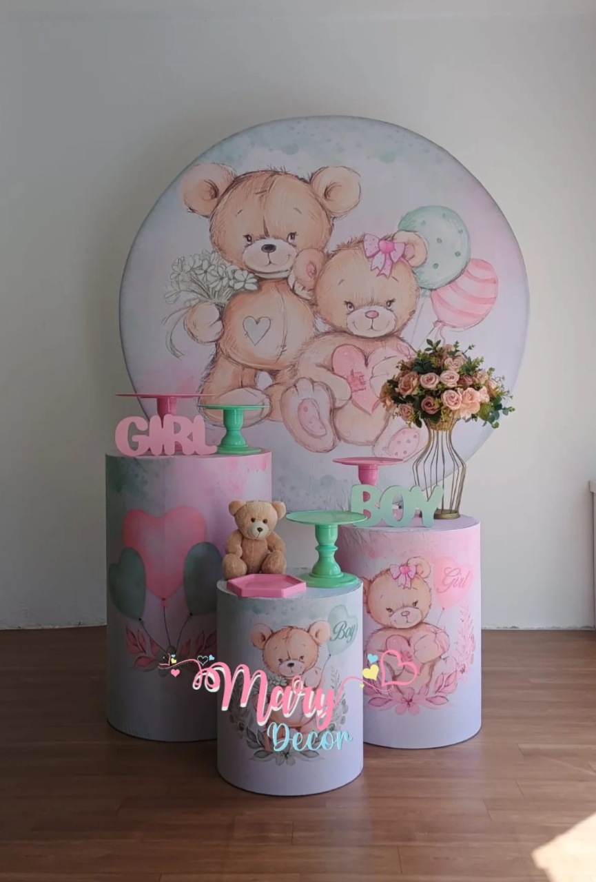 Chá Revelação Ursinhos Rosa  E Verde Kit Só Um Bolinho  - Mary Decor Festas & Locações