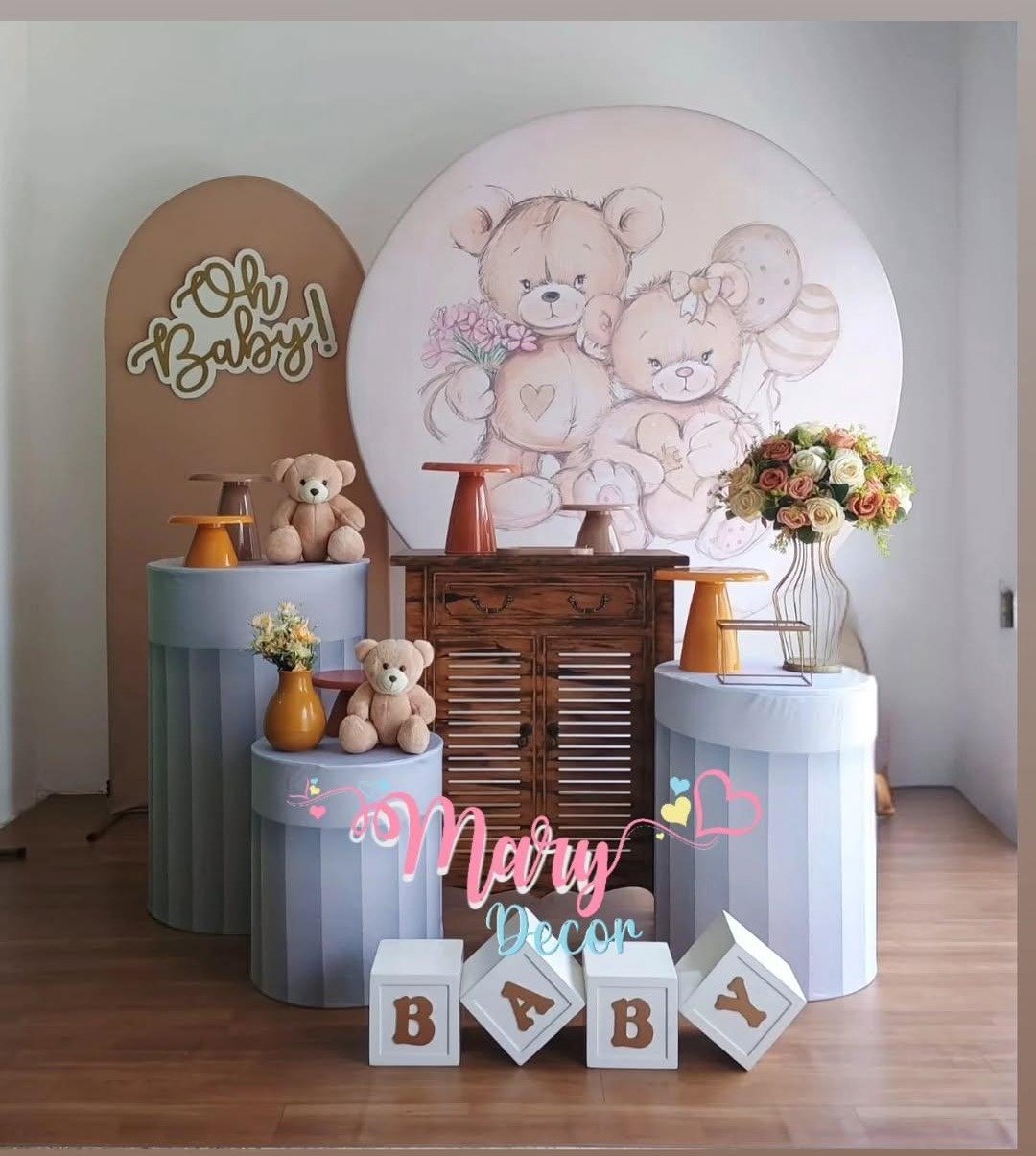 Cha Revelação Ursos Marrons  Kit Meu Chá  Elegante - Mary Decor Festas & Locações