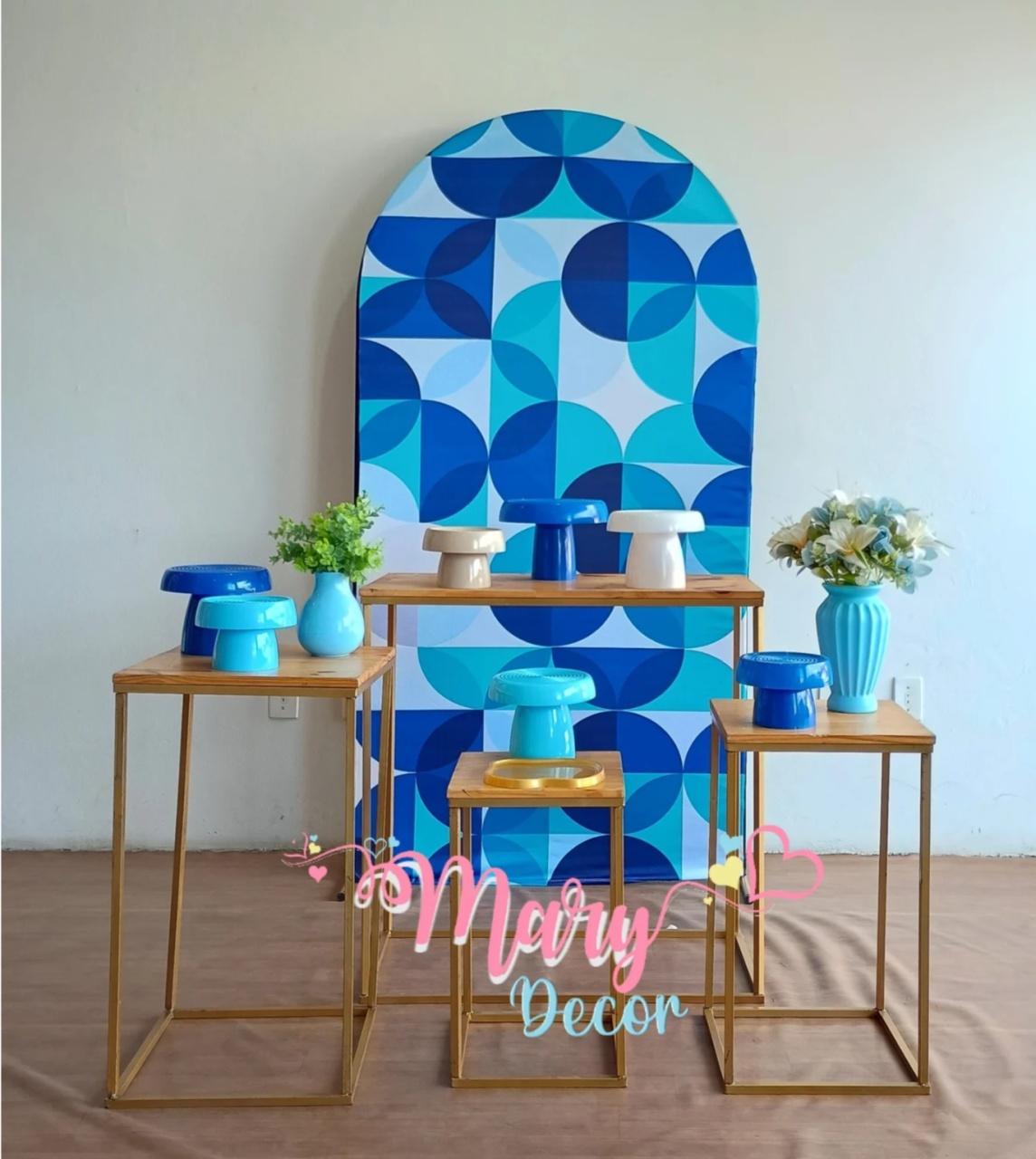 Geometrico Azul Festa Em Casa - Mary Decor Festas & Locações