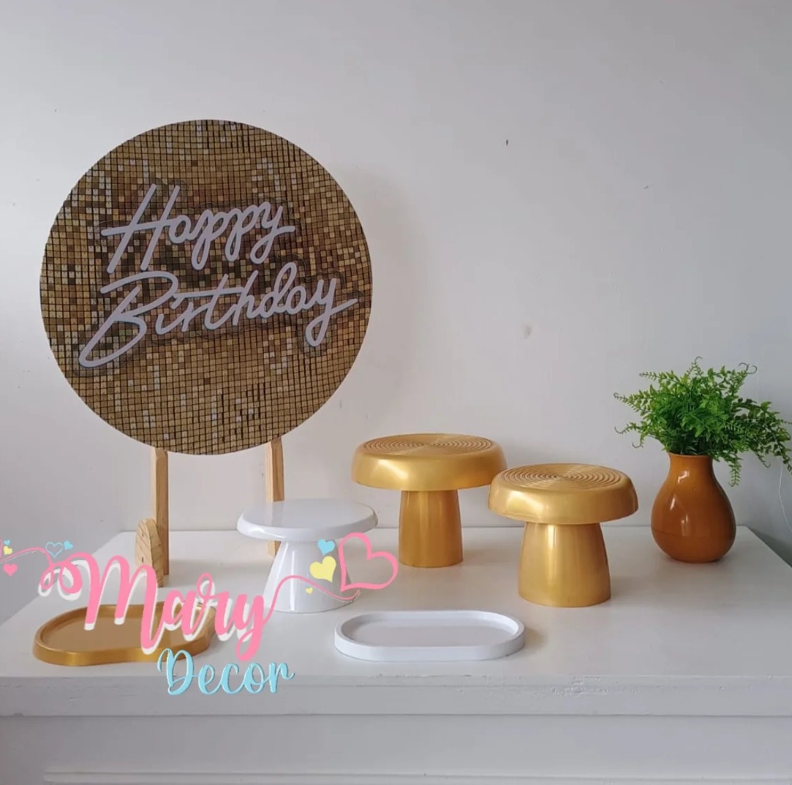 Mini Kit Happy Birthday Dourado E Branco - Mary Decor Festas & Locações
