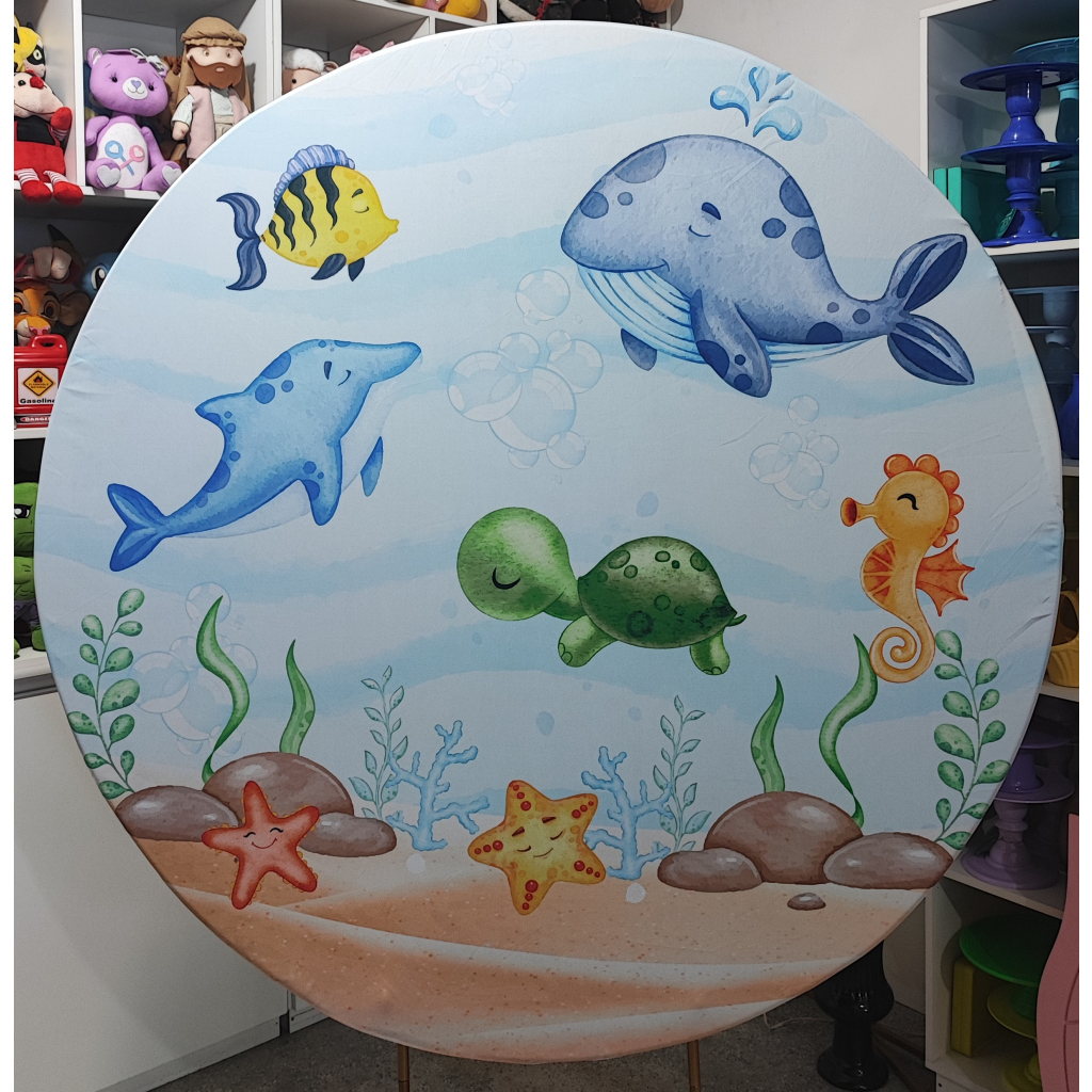 Painel Redondo Fundo Do Mar 1,50X1,50 - Mary Decor Festas & Locações