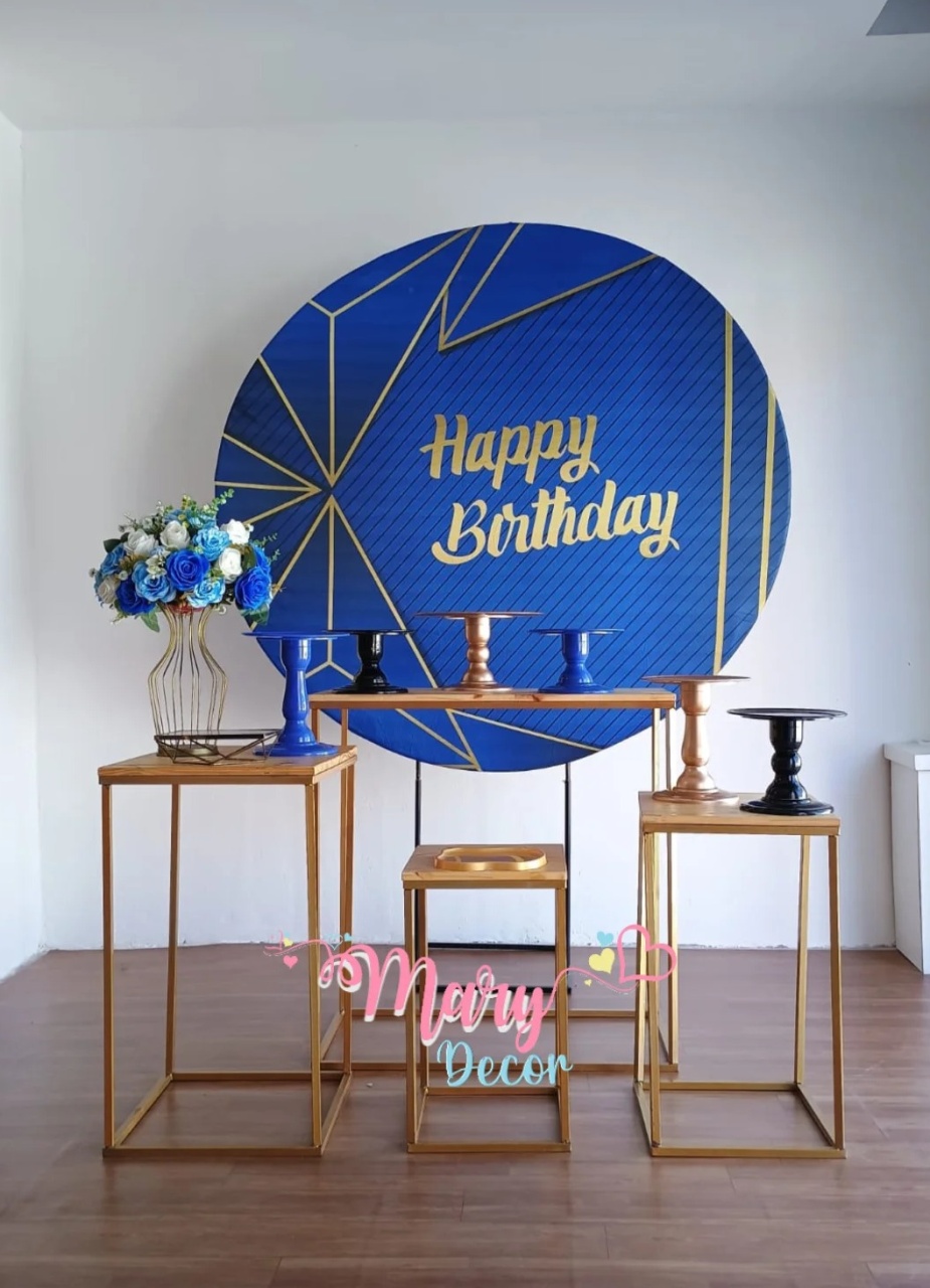 Azul E Dourado  Happy Birthday Kit Festa Em Casa Adulto  Adulto  - Mary Decor Festas & Locações