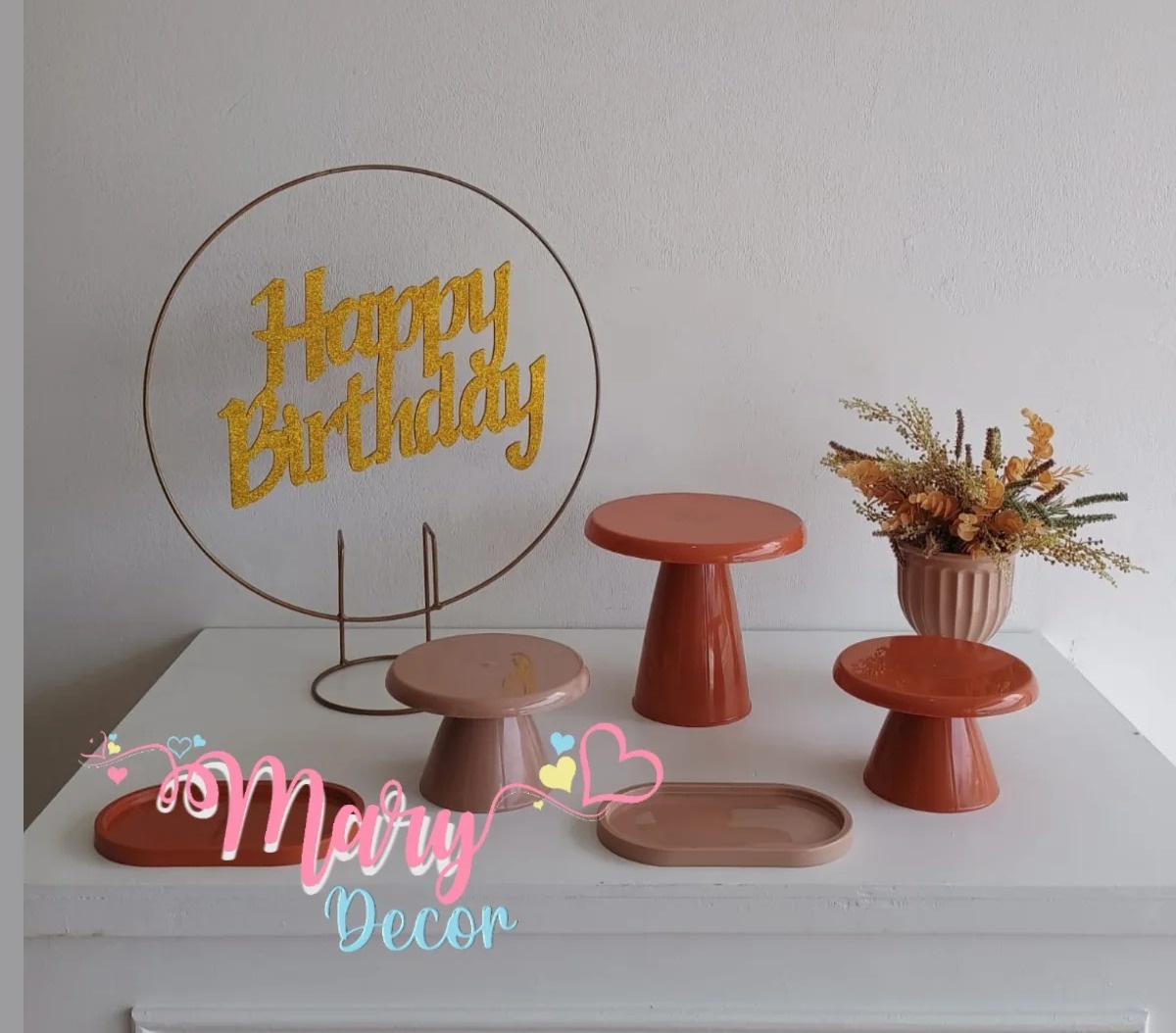 Mini Kit Happy Birthday Terra Cota E Nude  - Mary Decor Festas & Locações