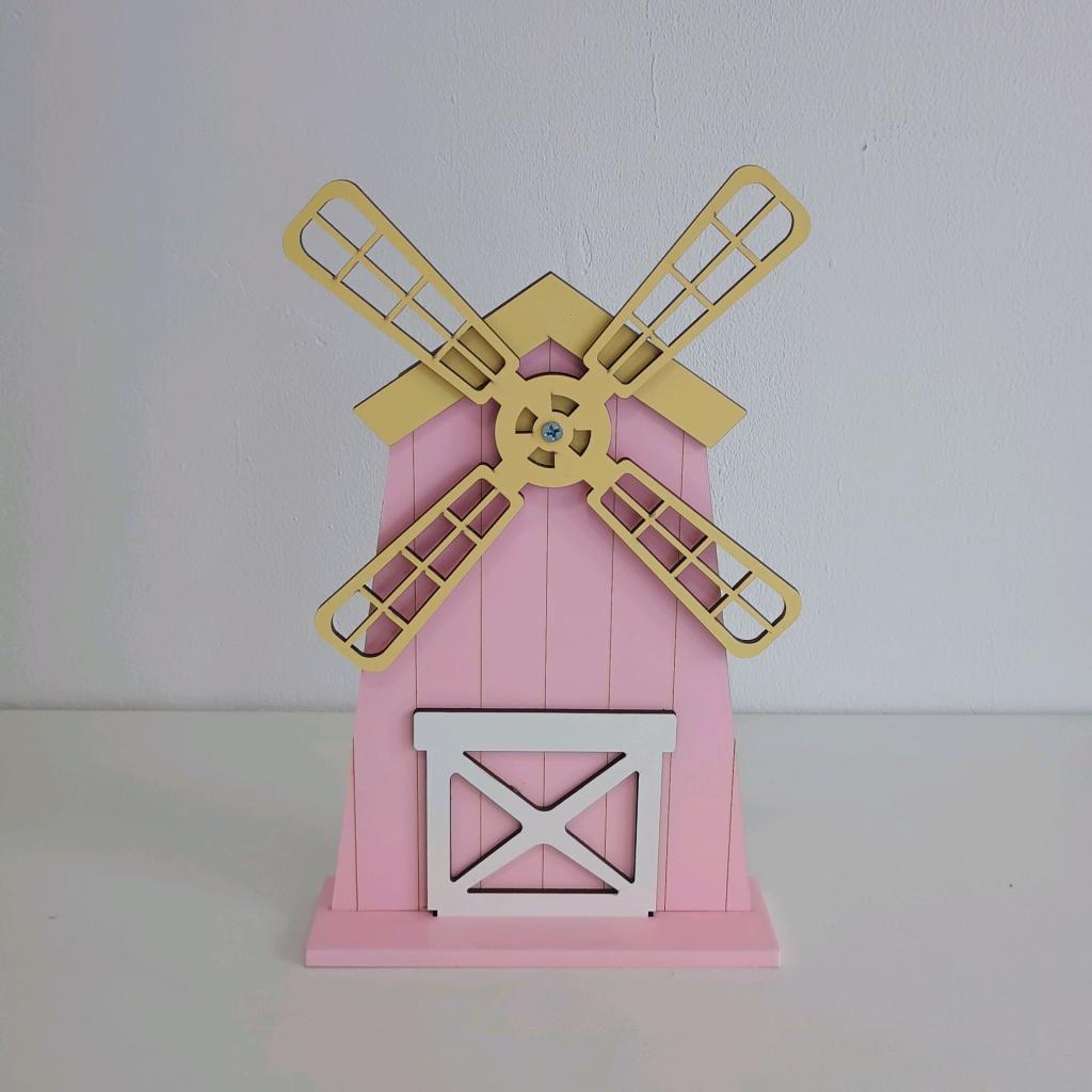 Moinho de Vento Rosa Em Mdf Fazedinha - Mary Decor Festas & Locações
