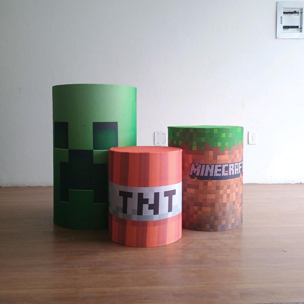 Trio de Capas Cilindros Minecraft - Mary Decor Festas & Locações