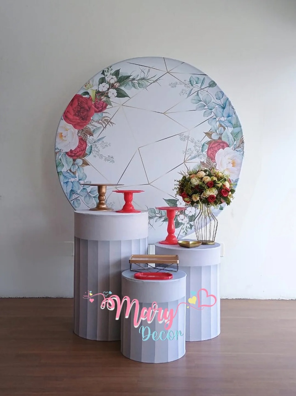   Floral Vermelho Kit Só Um Bolinho Adulto  - Mary Decor Festas & Locações