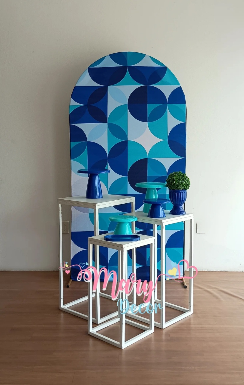 Azul Formas Geométricas Kit Meu Dia Especial   - Mary Decor Festas & Locações