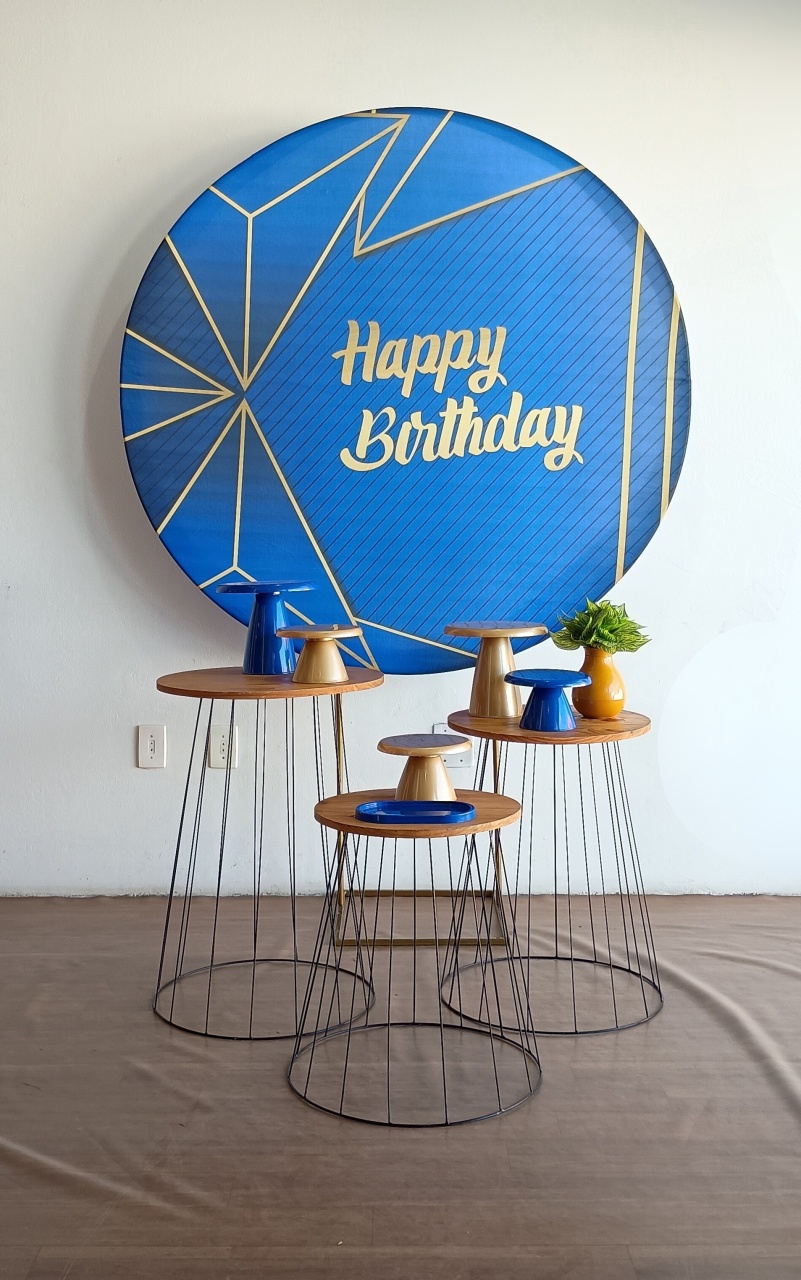 Azul E Dourado  Happy Birthday  - Mary Decor Festas & Locações
