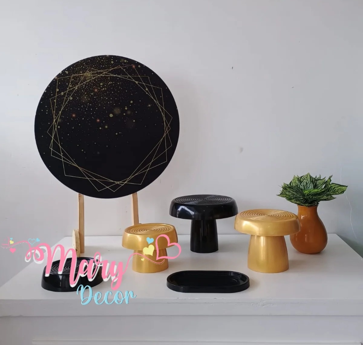 Mini Kit Dourado E  Preto  - Mary Decor Festas & Locações