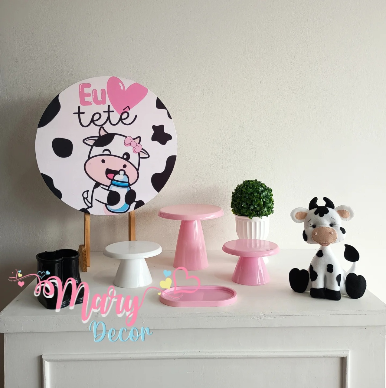 Mini Kit Vaquinha Eu Amo Têtê Rosa  - Mary Decor Festas & Locações