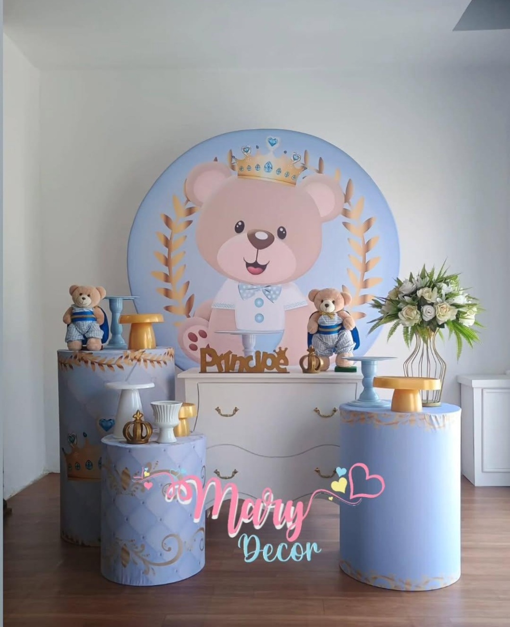 Urso Principe Azul Kit Cha de Bebe Meu Cha  - Mary Decor Festas & Locações