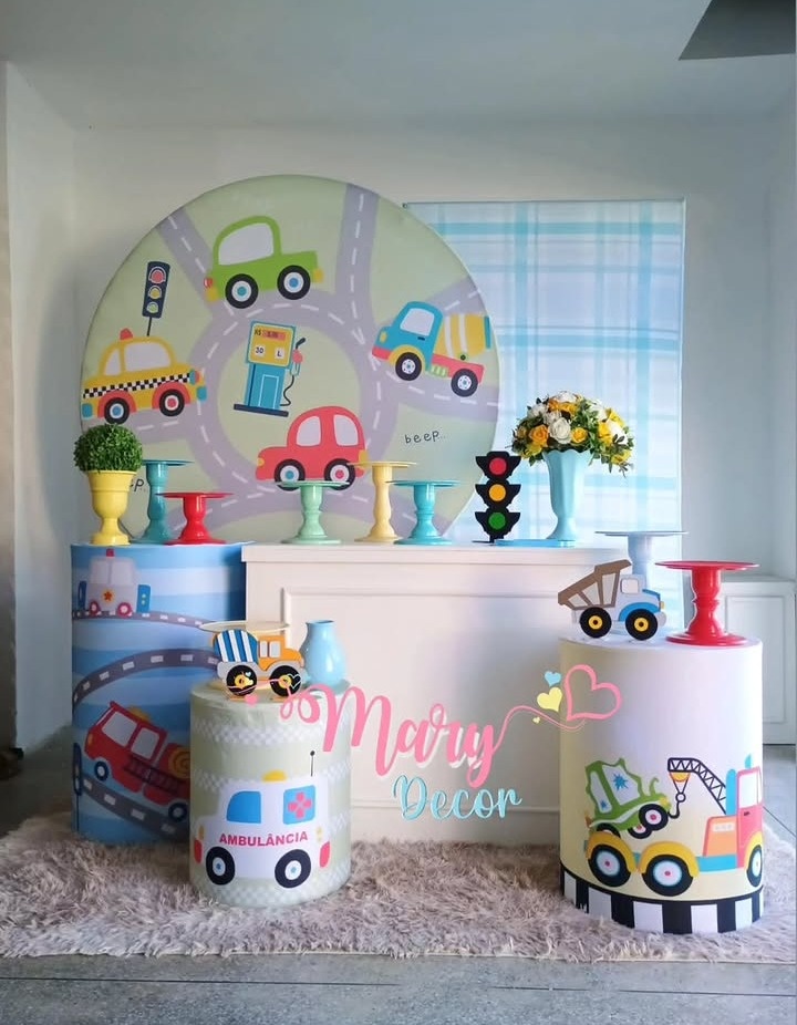  Carrinhos Meios de Transt. Kit Comemore  - Mary Decor Festas & Locações