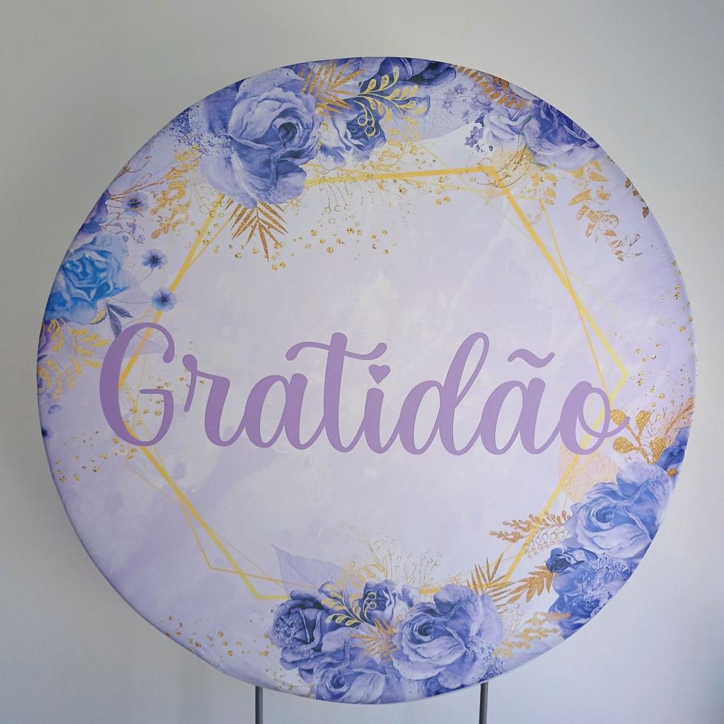 Capa Para Painel Redondo Gratidão Roxo - Mary Decor Festas & Locações