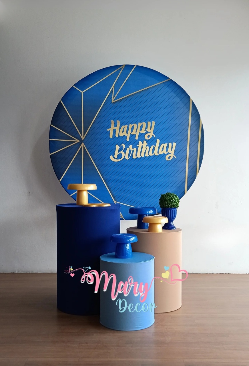 Azul E Dourado  Happy Birthday Kit Basico - Mary Decor Festas & Locações