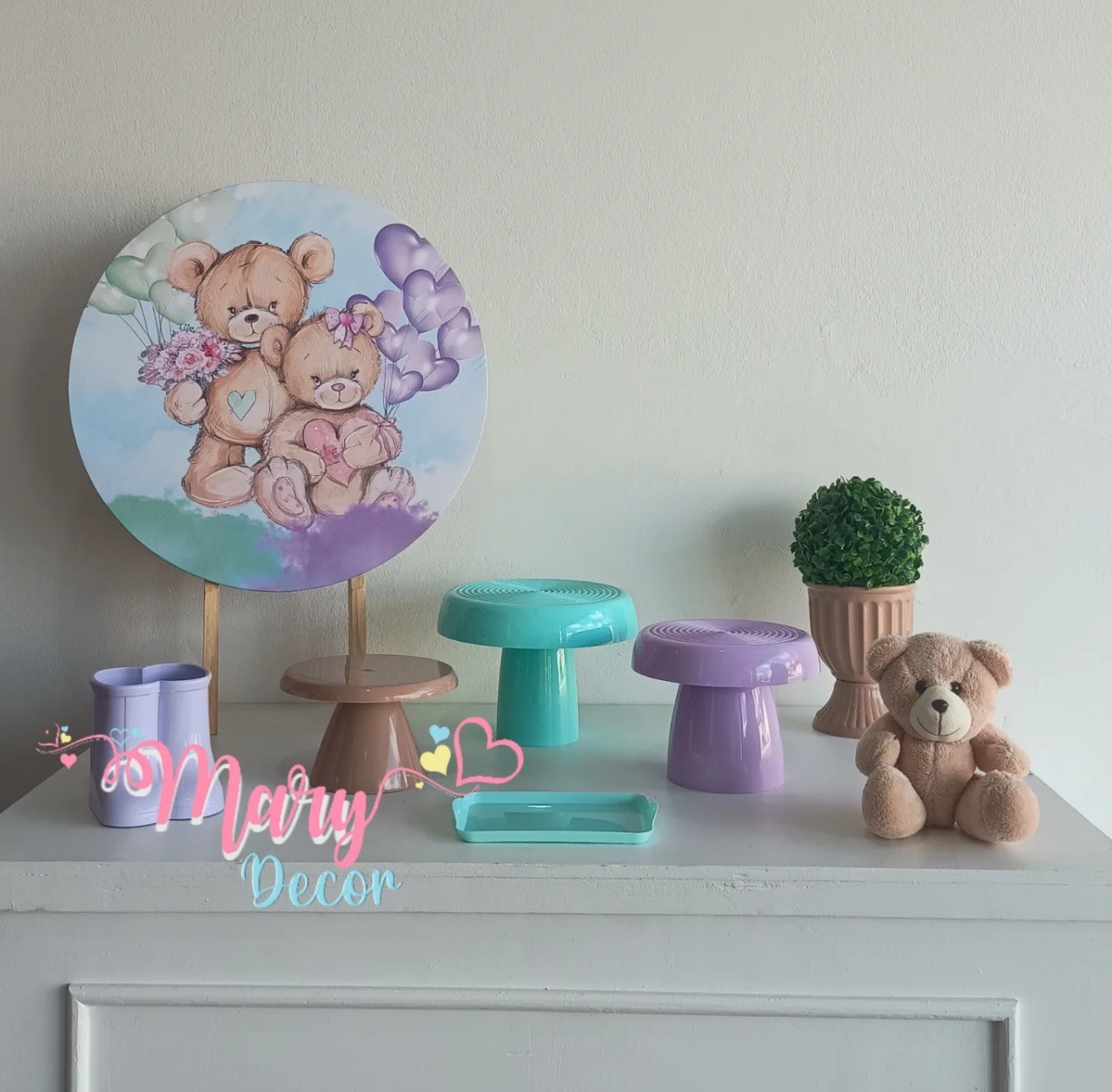 Mini Kit  Chá Revelação Urso Lilas E Verde  - Mary Decor Festas & Locações