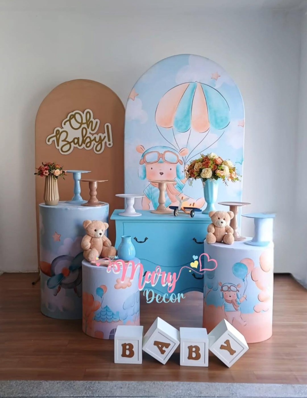  Urso Aviador Kit Chá de Bebê Meu Chá   - Mary Decor Festas & Locações