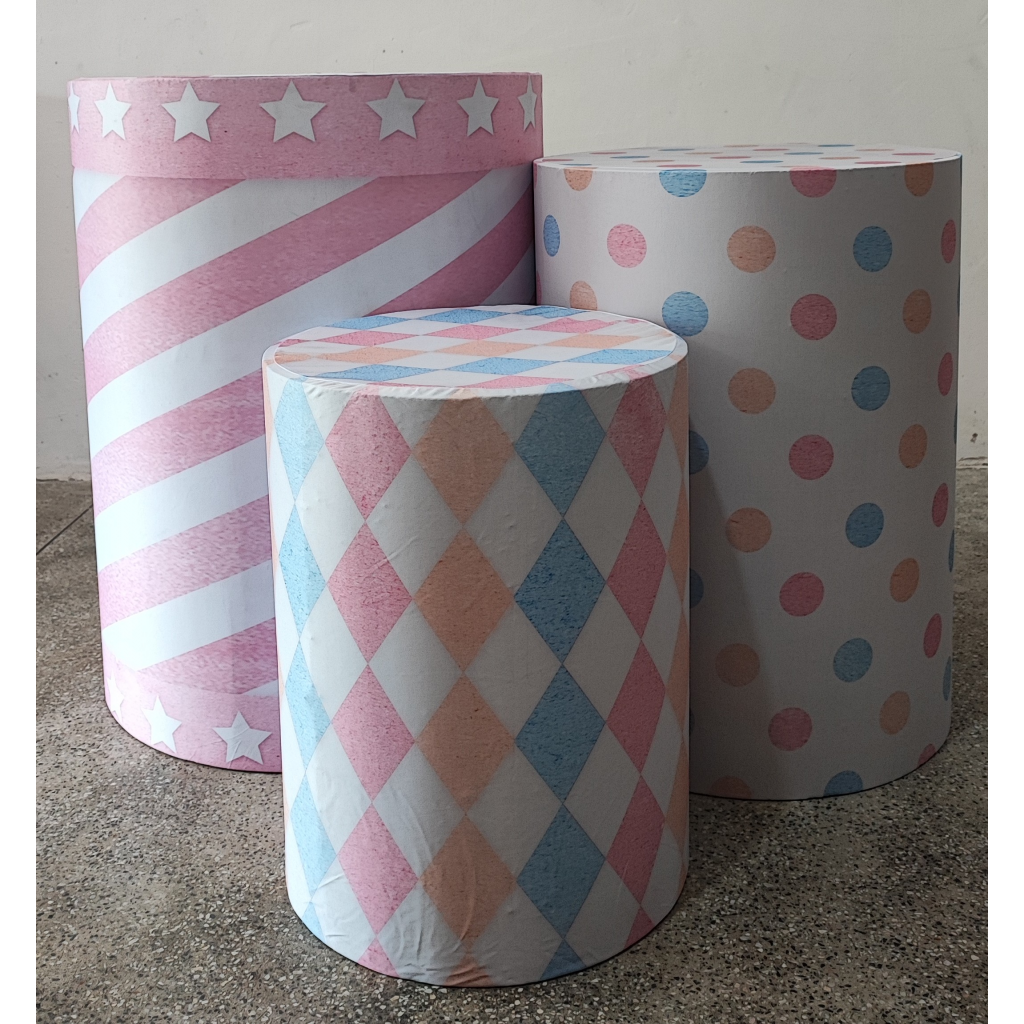 Capas Cilindro Circo Rosa - Mary Decor Festas & Locações