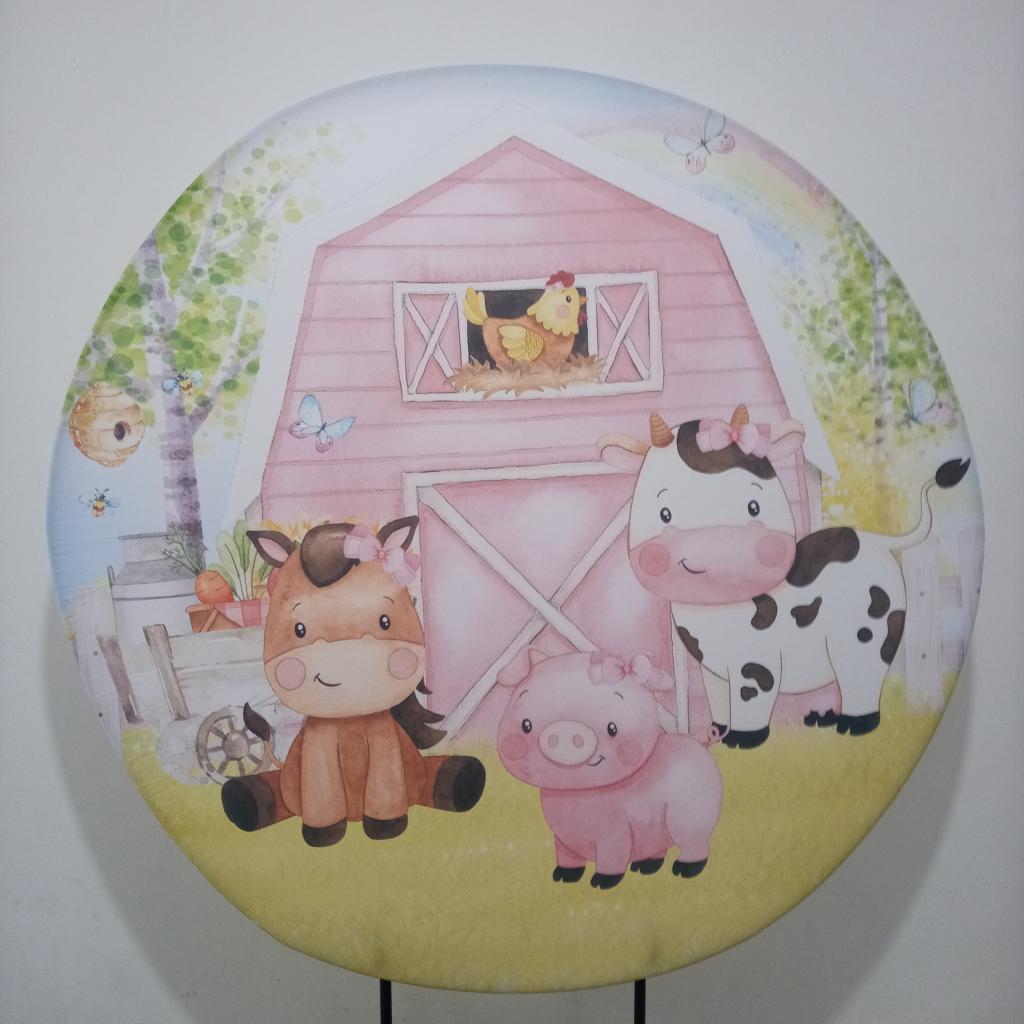 Painel Redondo Fazendinha Rosa - Mary Decor Festas & Locações