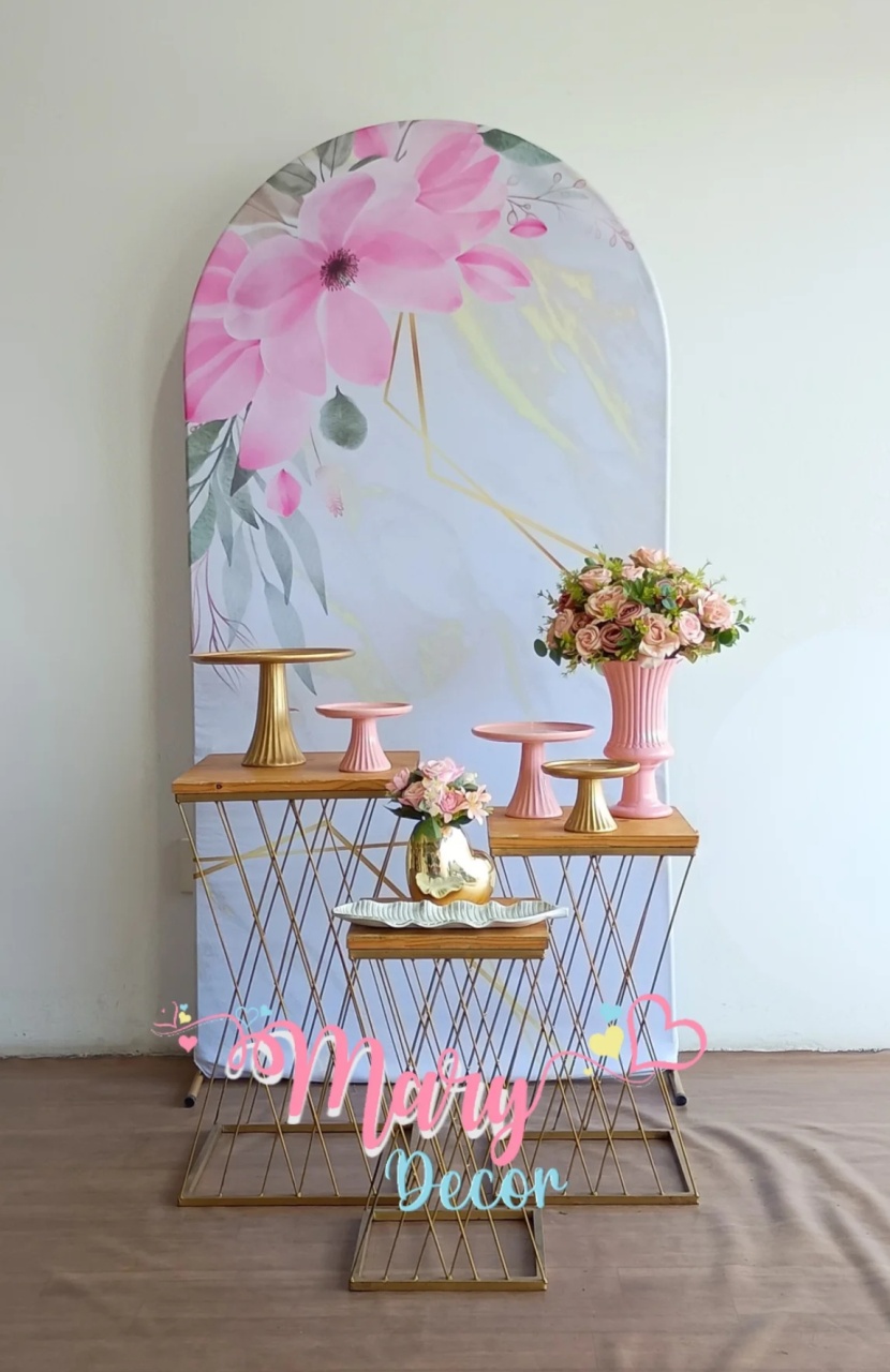 Floral Rosa E Dourado Kit Celebre 02 - Mary Decor Festas & Locações
