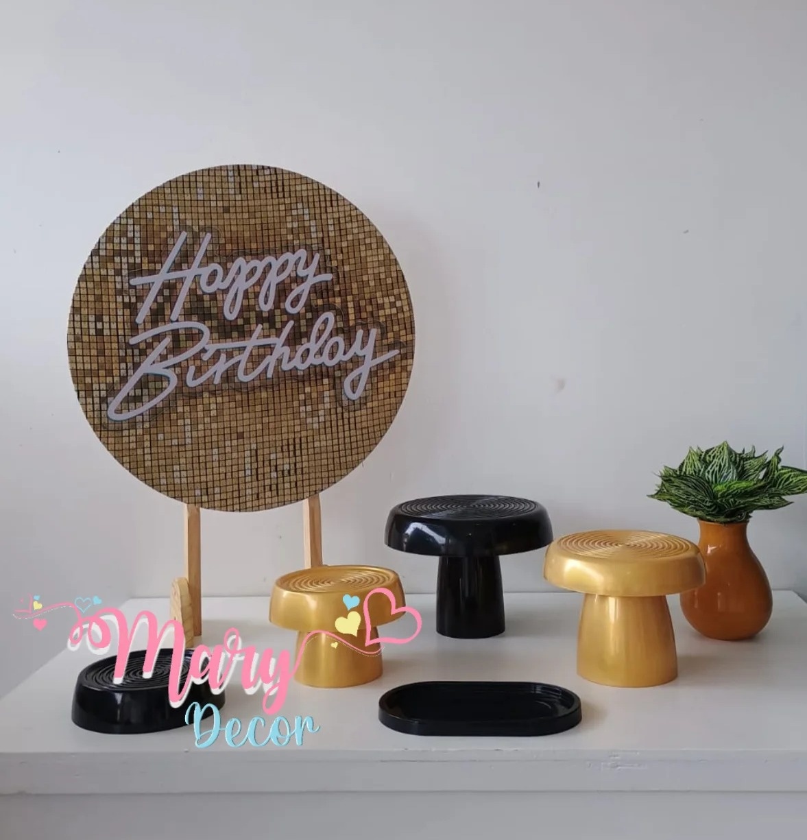 Mini Kit Happy Birthday Dourado E Preto - Mary Decor Festas & Locações