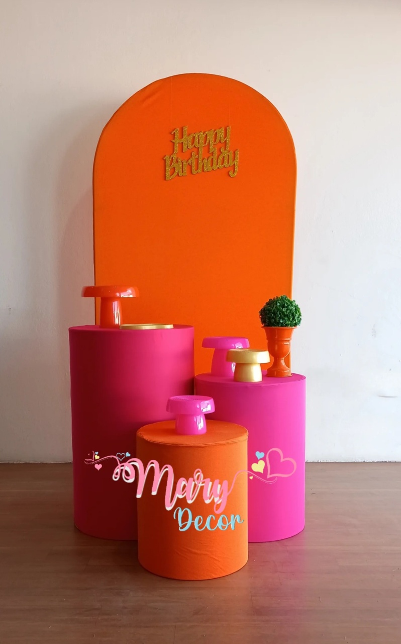 Celebre Básico Pink E Laranja  - Mary Decor Festas & Locações