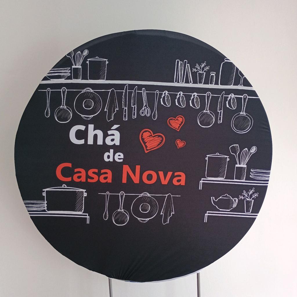 Capa Para Painel Redondo Chá de Casa Nova Preto E Vermelho - Mary Decor Festas & Locações