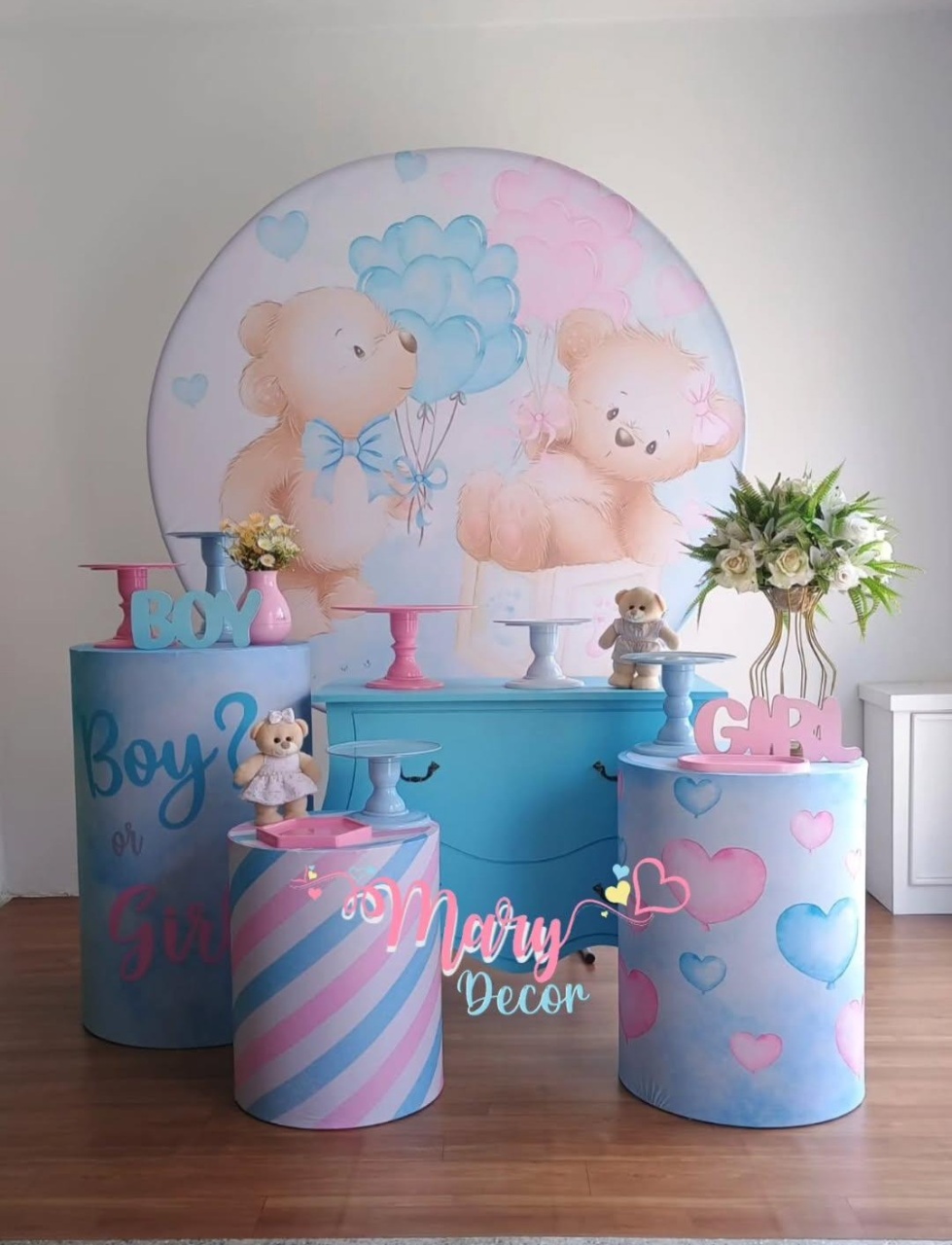  A Cha Revelação Ursinhos Azul E Rosa Kit Meu Chá  - Mary Decor Festas & Locações