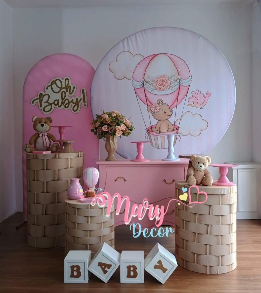  Ursa Baloeira Rosa Kit Cha de Bebe  Meu Chá  Elegante  - Mary Decor Festas & Locações