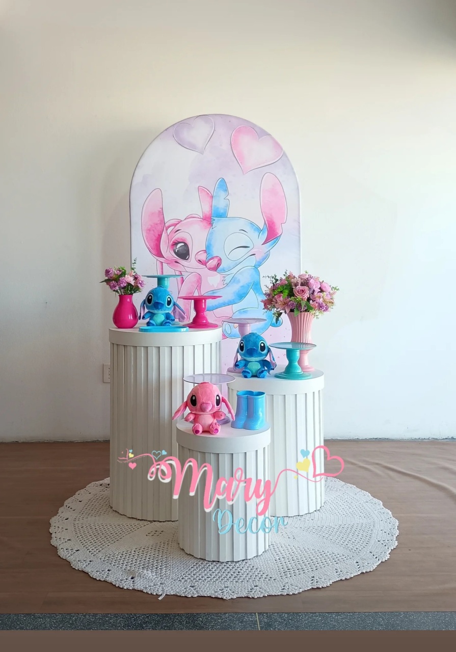Kit Stitch E Angel Celebre Baby Luxo   - Mary Decor Festas & Locações