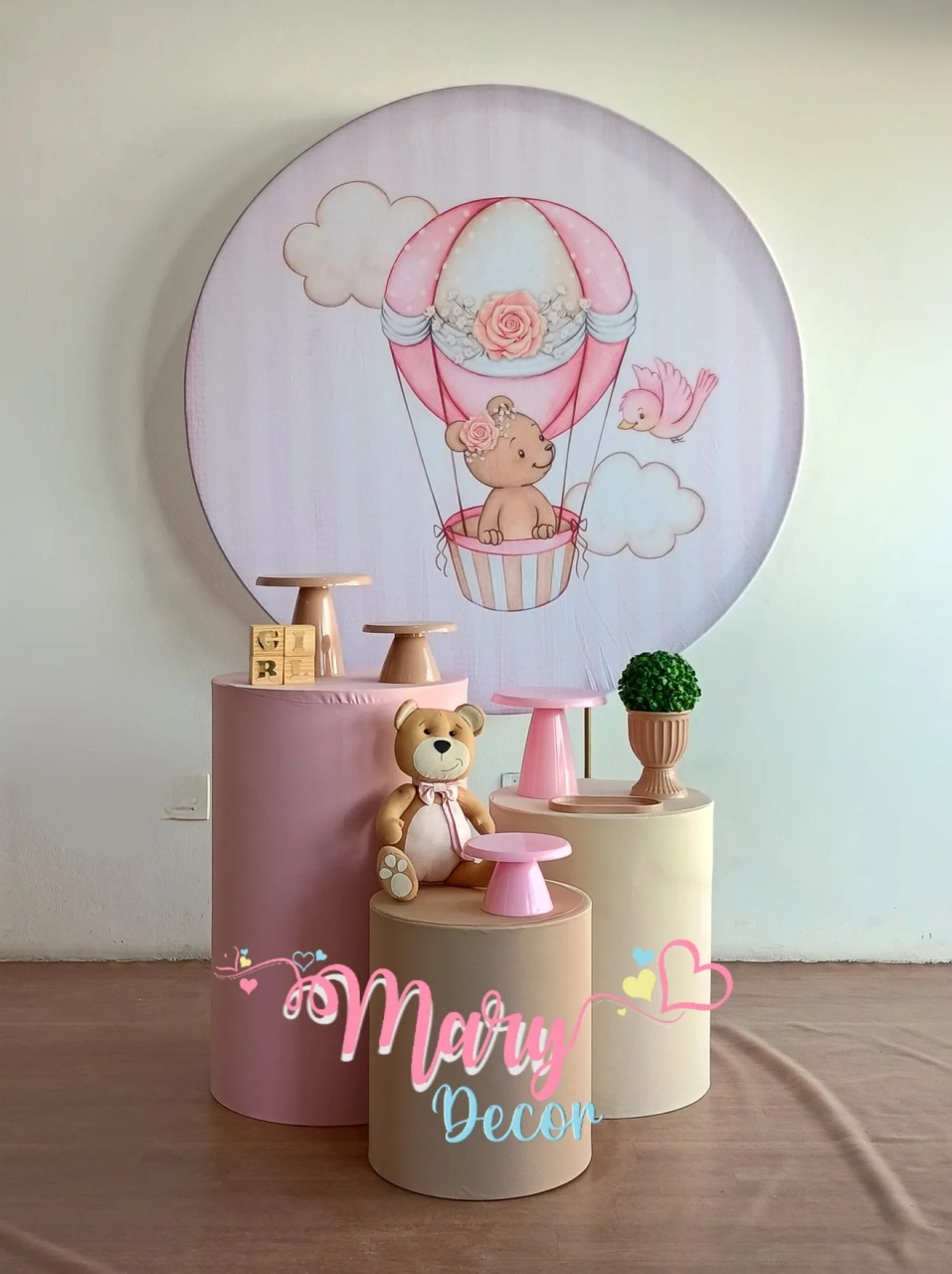 Ursinha Baloeira Ros  Chá de Bebê Kit Básico   - Mary Decor Festas & Locações