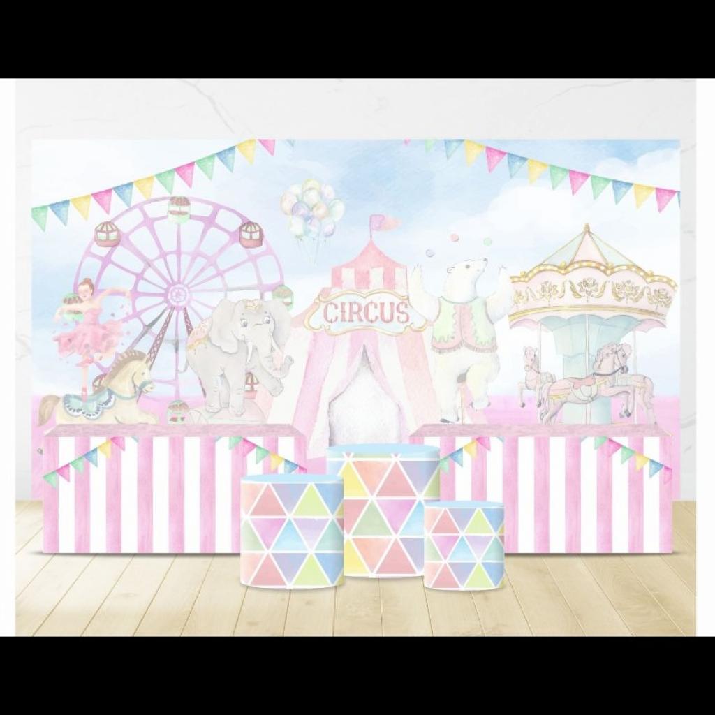 Painel Circo Rosa Grande - Mary Decor Festas & Locações