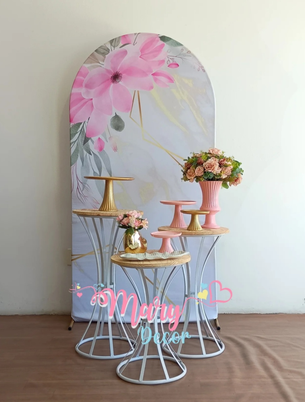Floral Rosa E Dourado Kit Celebre - Mary Decor Festas & Locações