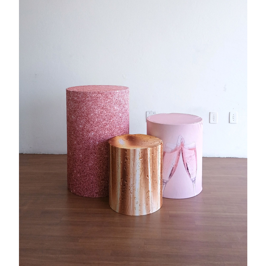 Trio de Capas Cilindros Ano Novo Rosé - Mary Decor Festas & Locações
