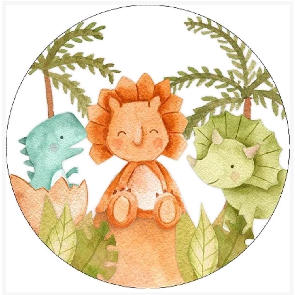 Painel Redondo Dino Baby Aquarela - Mary Decor Festas & Locações
