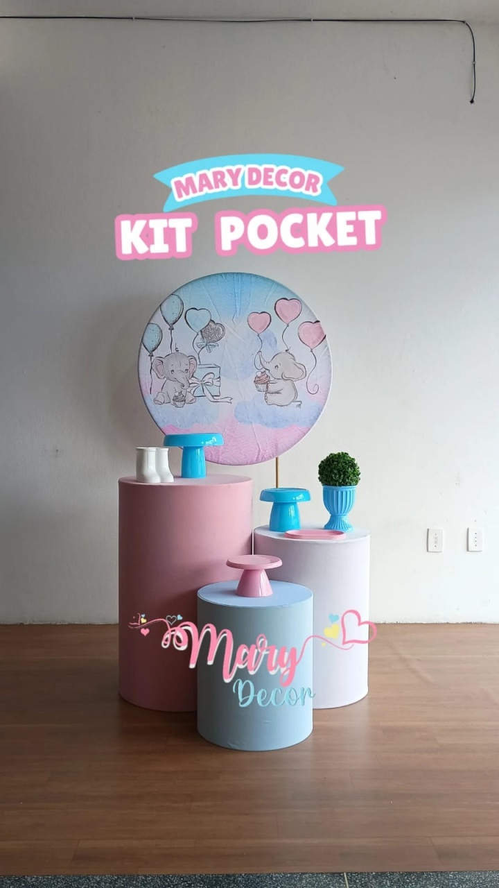 Kit Pocket Chá Revelação Elefantinho - Mary Decor Festas & Locações