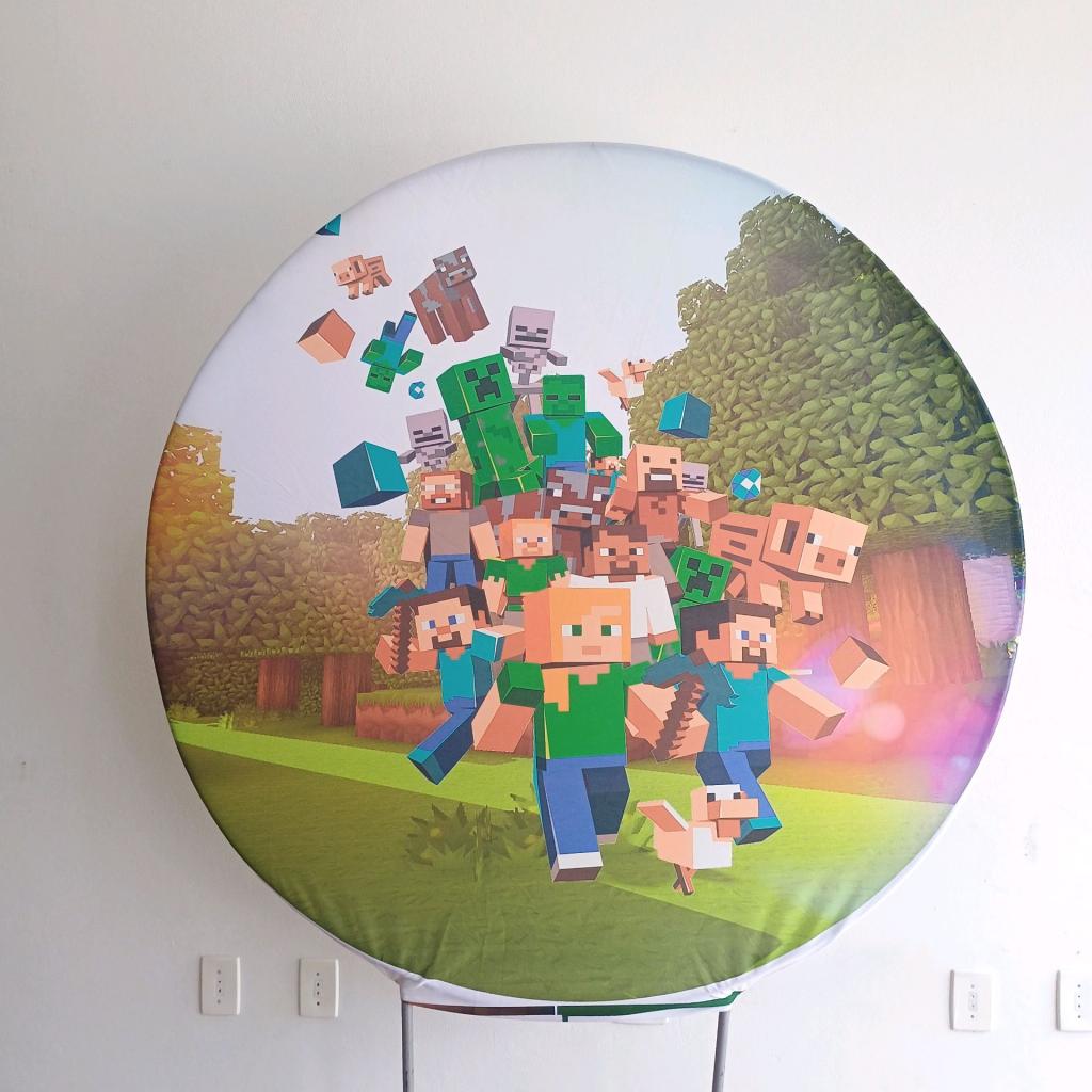 Capa Para Painel Redondo Minecraft - Mary Decor Festas & Locações