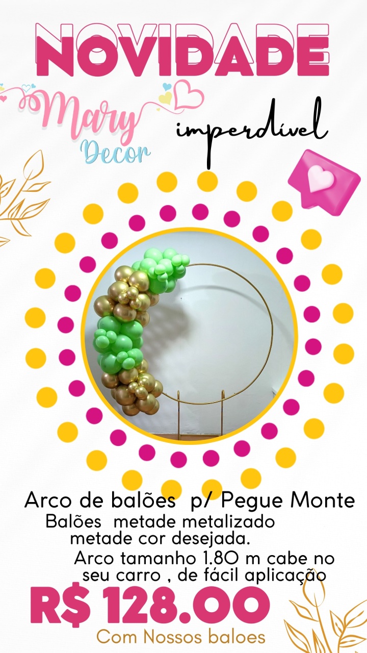 Arco de Baloes  (1.80) Cabe No Seu Carro (Cópia) - Mary Decor Festas & Locações