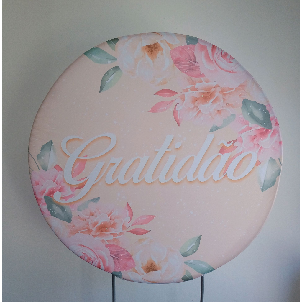 Capa Para Painel Redondo Gratidão Salmão - Mary Decor Festas & Locações